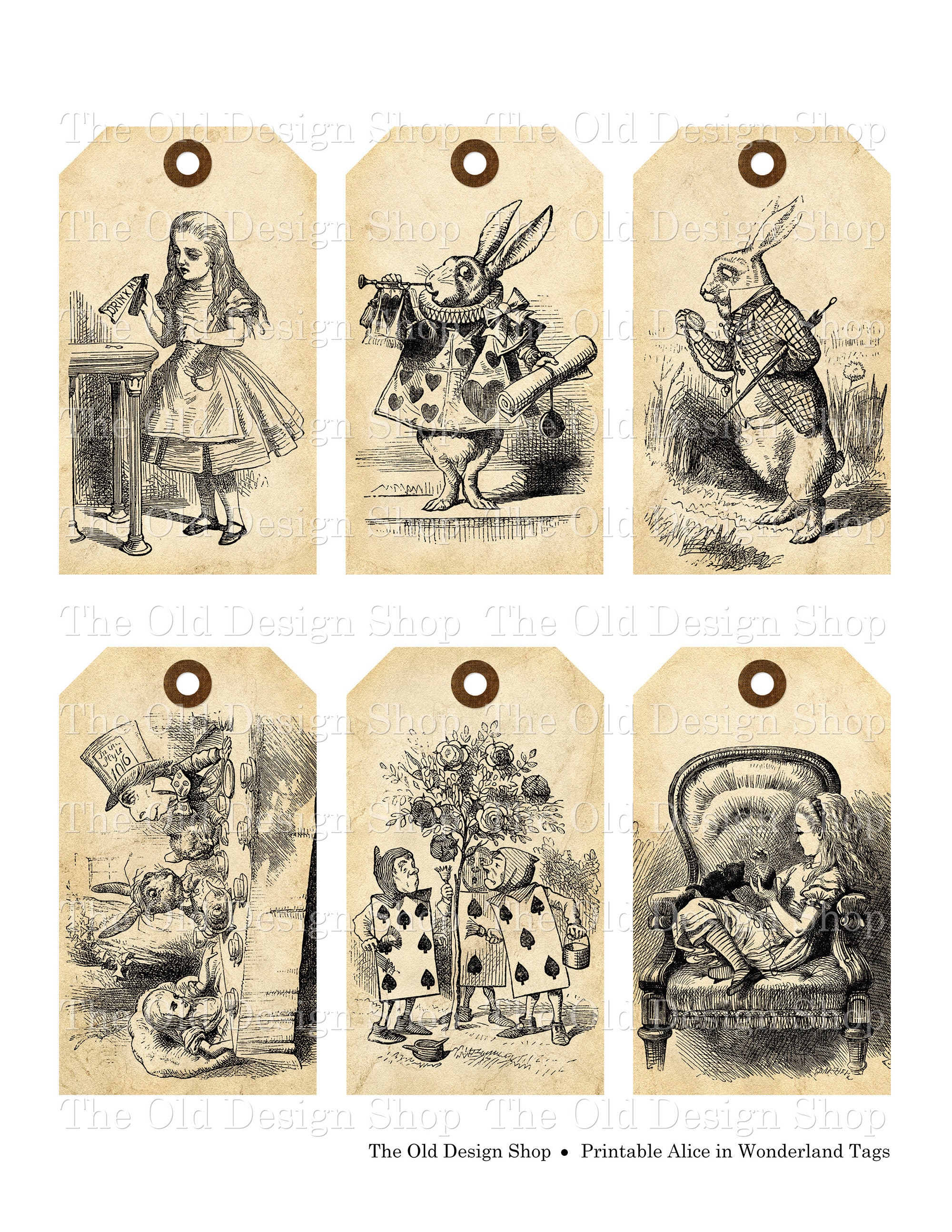Alice in Wonderland Printable Tags Vintage Style Digital Etsy