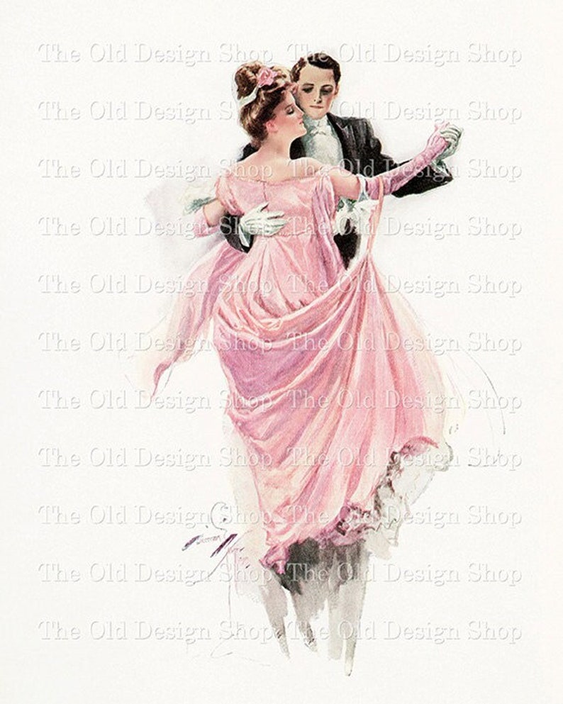 Harrison Fisher Printable Dance Art Titled The Waltz for Cardmaking Junk Journals Commercial Use Vintage Lady Graphics Digital Download JPG image 1