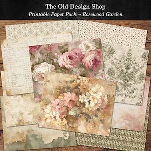 Rosewood Garden Paper Pack, Blush Sage Papers, Utskrivbara Junk Journal-sidor, Digital Nedladdning