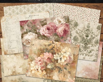 Rosewood Garden Paper Pack, Blush Sage Papers, Printable Junk Journal Pages, Digital Download
