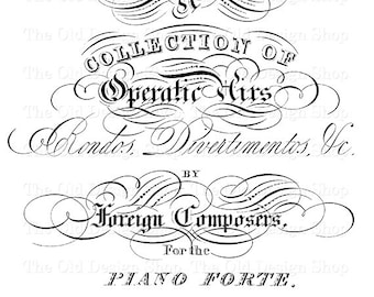 Vintage Music Typography Clipart, Operatic Score Image, Digital Download PNG, JPG