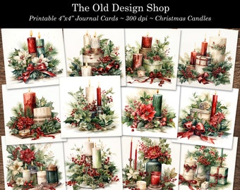 Christmas Candle Clipart, Printable Journal Cards, Digital Download