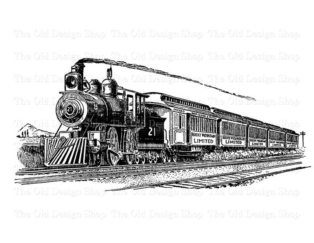 Vintage Train Clip Art Steam Engine Locomotive Illustration Etsy