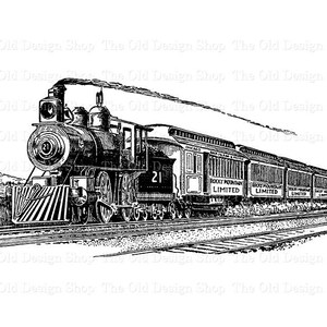 Vintage tren Clip Art Steam Engine locomotora ilustración uso comercial sello Digital transferencia imagen PNG JPG formatos