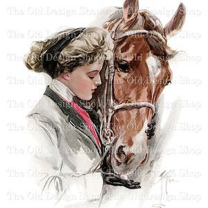 Harrison Fisher Stampabile Vintage Lady Feeding Horse intitolato Dumb Luck per Cardmaking Junk Journals Uso Commerciale Download Digitale File JPG