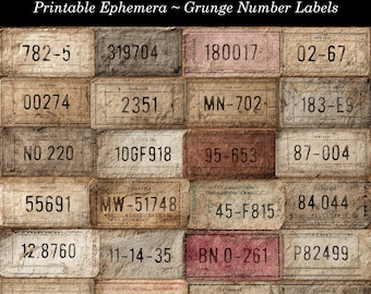 Grunge Numbers Printable Neutral Ephemera Distressed Numbers Worn Number Labels for Junk Journals Cardmaking Scrapbooking JPG Format