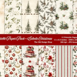 Junk Journal Christmas Printable Paper Junk Journal Supply Cardmaking Supplies Scrapbook Backgrounds Gift Wrapping Paper Digital Download image 1