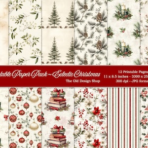 Junk Journal Kerst afdrukbaar papier Junk Journal Supply Cardmaking Supplies Scrapbook Achtergronden Cadeaupapier Digitale download