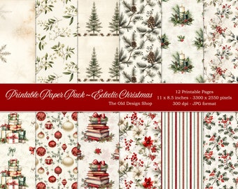 Junk Journal Christmas Printable Paper Junk Journal Supply Cardmaking Supplies Scrapbook Backgrounds Gift Wrapping Paper Digital Download