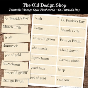 St. Patrick's Day Afdrukbare Junk Journal Neutrale kortstondige kaarten maken Supply Retro Flash Cards Ierse woorden Digitale download JPG-indeling