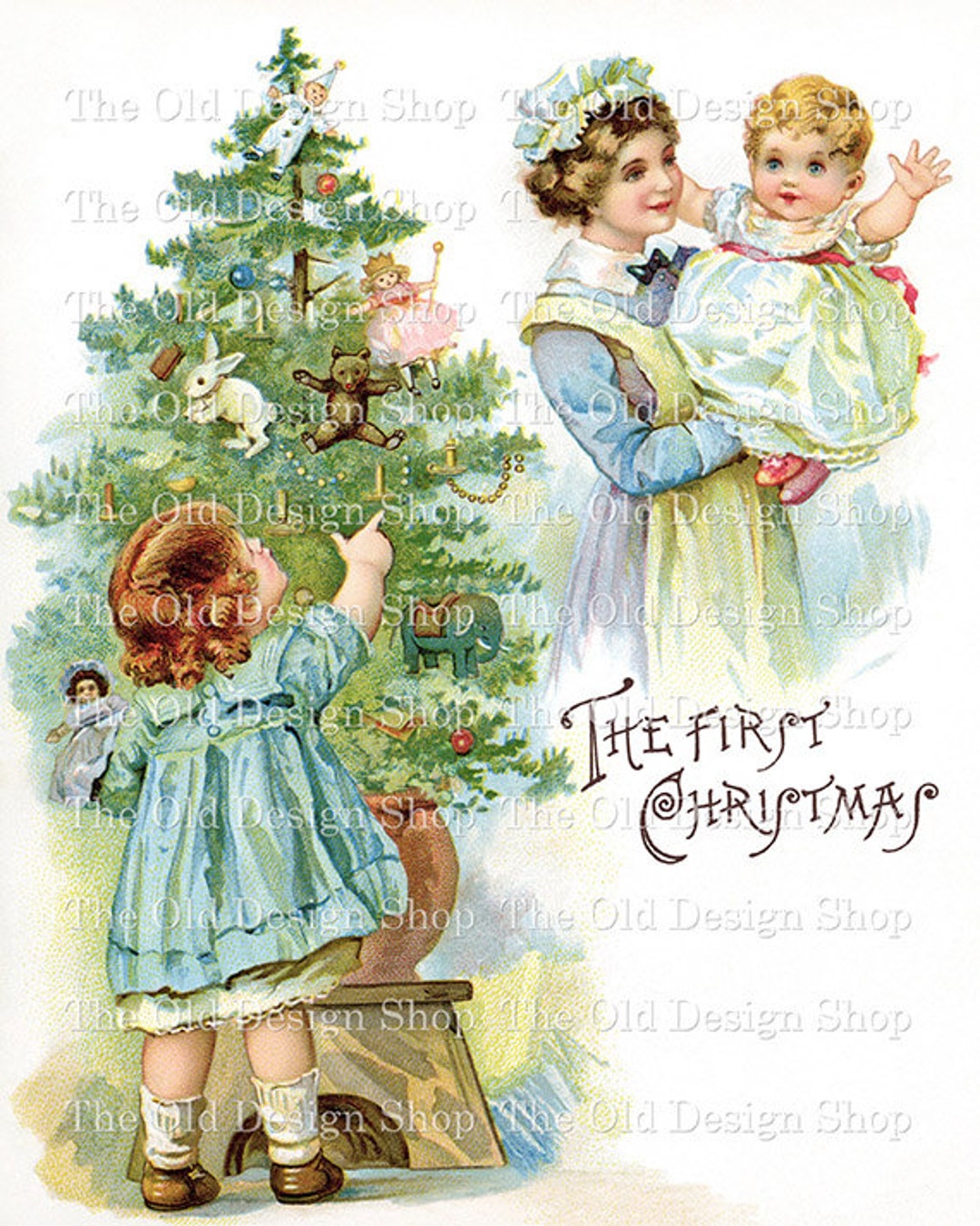 Baby First Christmas Clip Art Printable Vintage Illustration Commercial