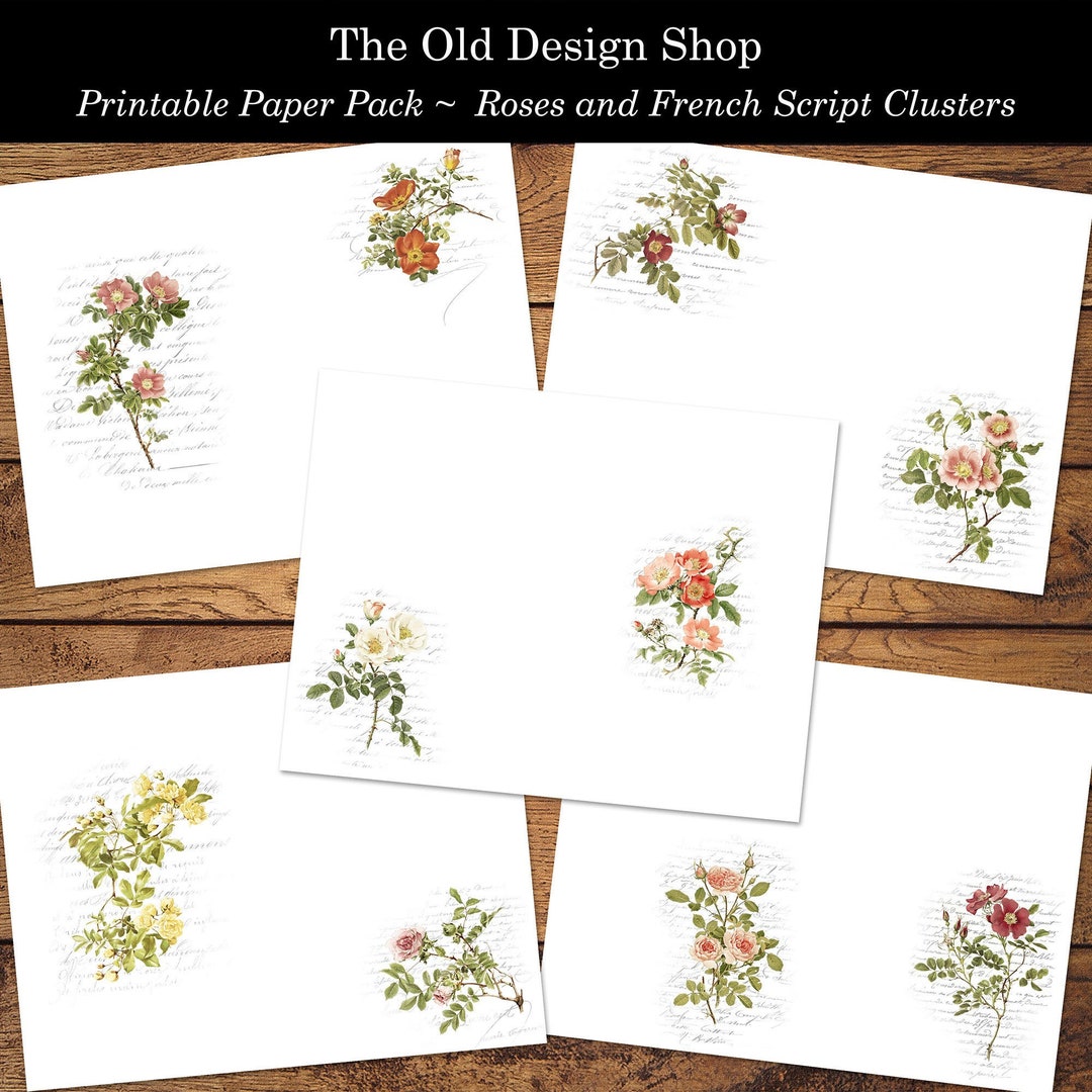 Vintage Roses Printable Junk Journal Paper Pack Ink Saver Printables ...