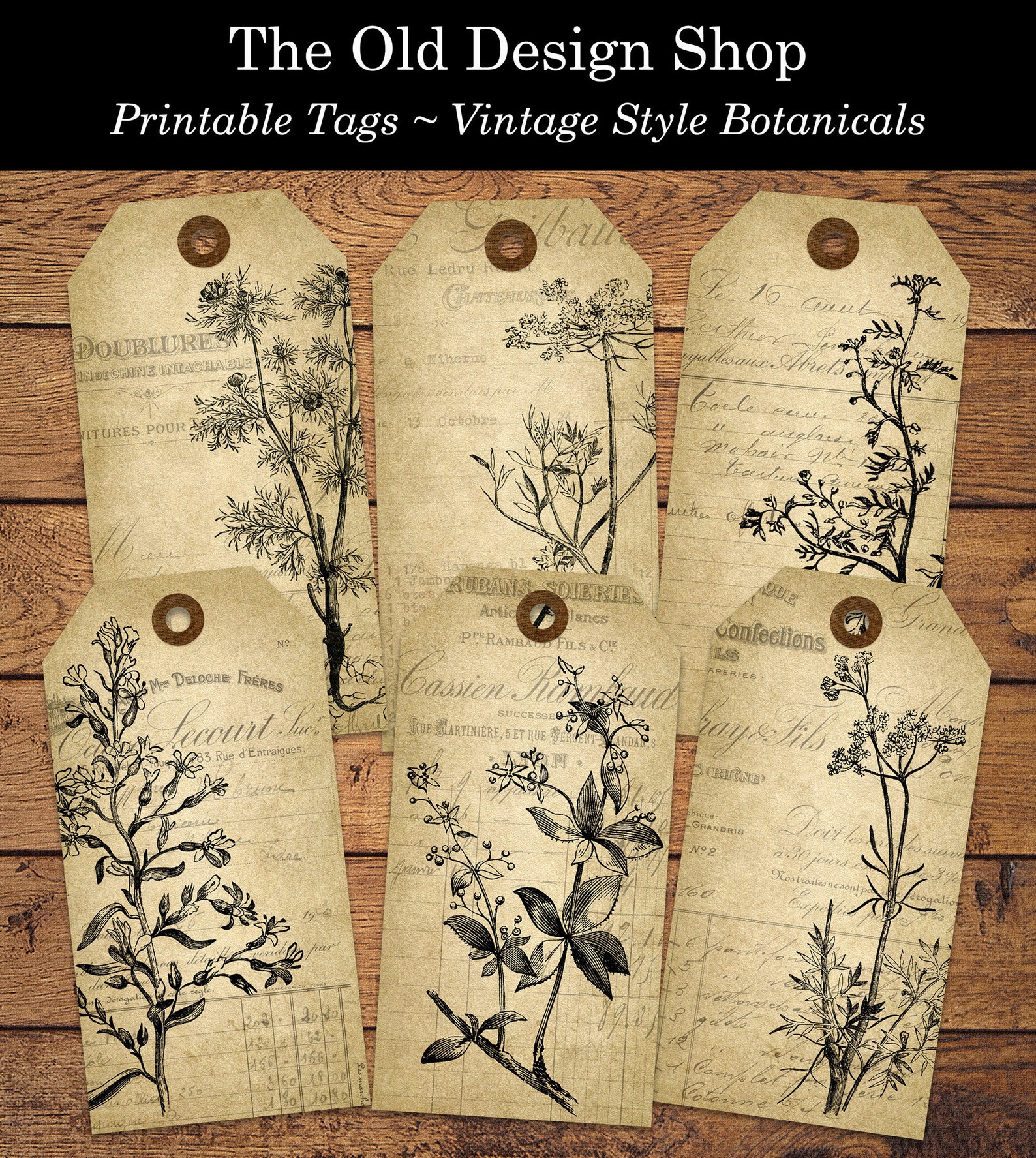 Botanical Printable Tags Vintage Style Digital Collage Sheet - Etsy