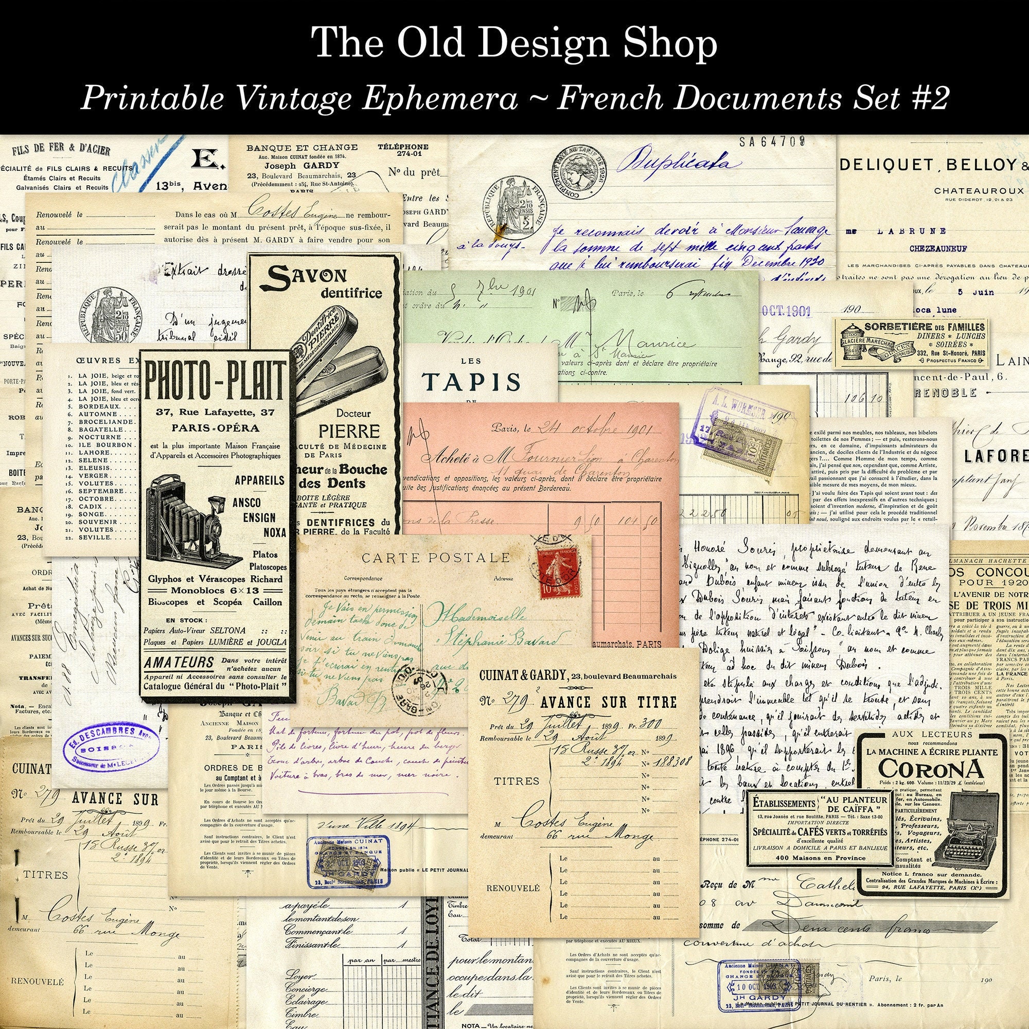 Vintage French Documents Set 2 Printable Ephemera Ad Invoice Etsy UK