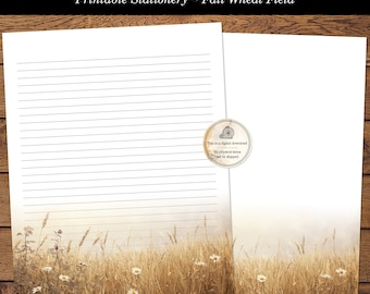 Printable Fall Wheat Field Letter Writing Stationery Autumn Daisies Penpal Stationary Lined & Unlined US Letter Size Digital Download