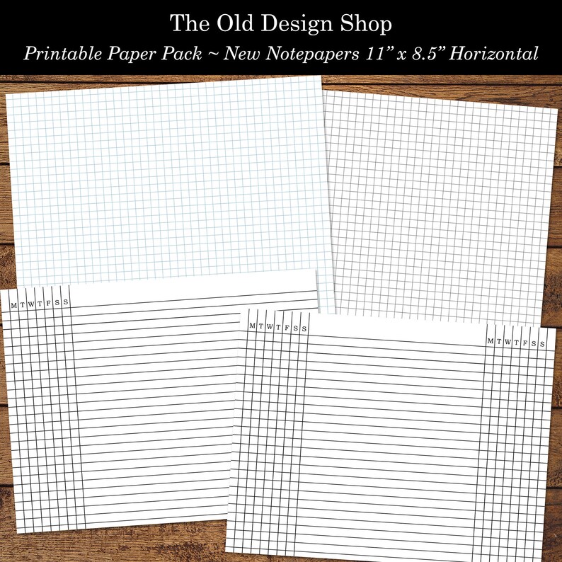 Printable Notepaper Black White Red and Blue Lined Graph Memorandum Days of the Week Horizontal Layout New Paper Pack Digital Download image 4