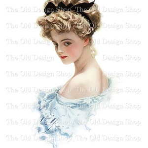 Harrison Fisher Printable Vintage Lady in Blue titled The Blonde for Cardmaking Junk Journals Commercial Use Digital Download JPG Format