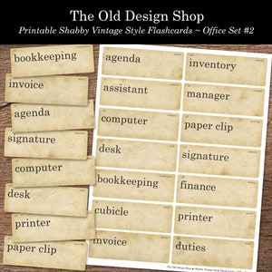 Office Flashcards Afdrukbare Junk Journal Neutral Ephemera Cardmaking Supply Retro Vintage Flash Card Office Words Set 2 Digitale Download