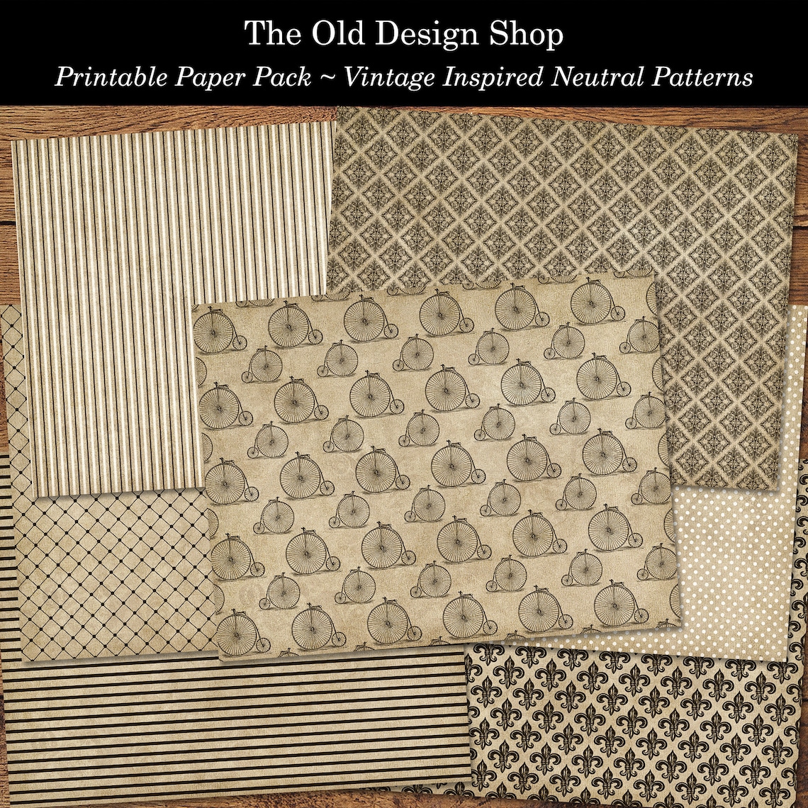 Neutral Patterned Background Paper Pack Set #1 Vintage Inspired ...