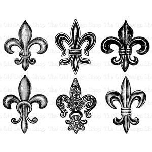 Clipart fleur de lys pour les journaux indésirables Fourniture de carterie Français éphémères à usage commercial Tampon numérique Image de transfert Formats PNG et JPG