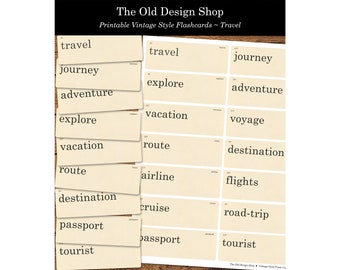 Tarjetas didácticas de viaje vintage imprimibles, tarjetas didácticas de estilo retro, descarga digital
