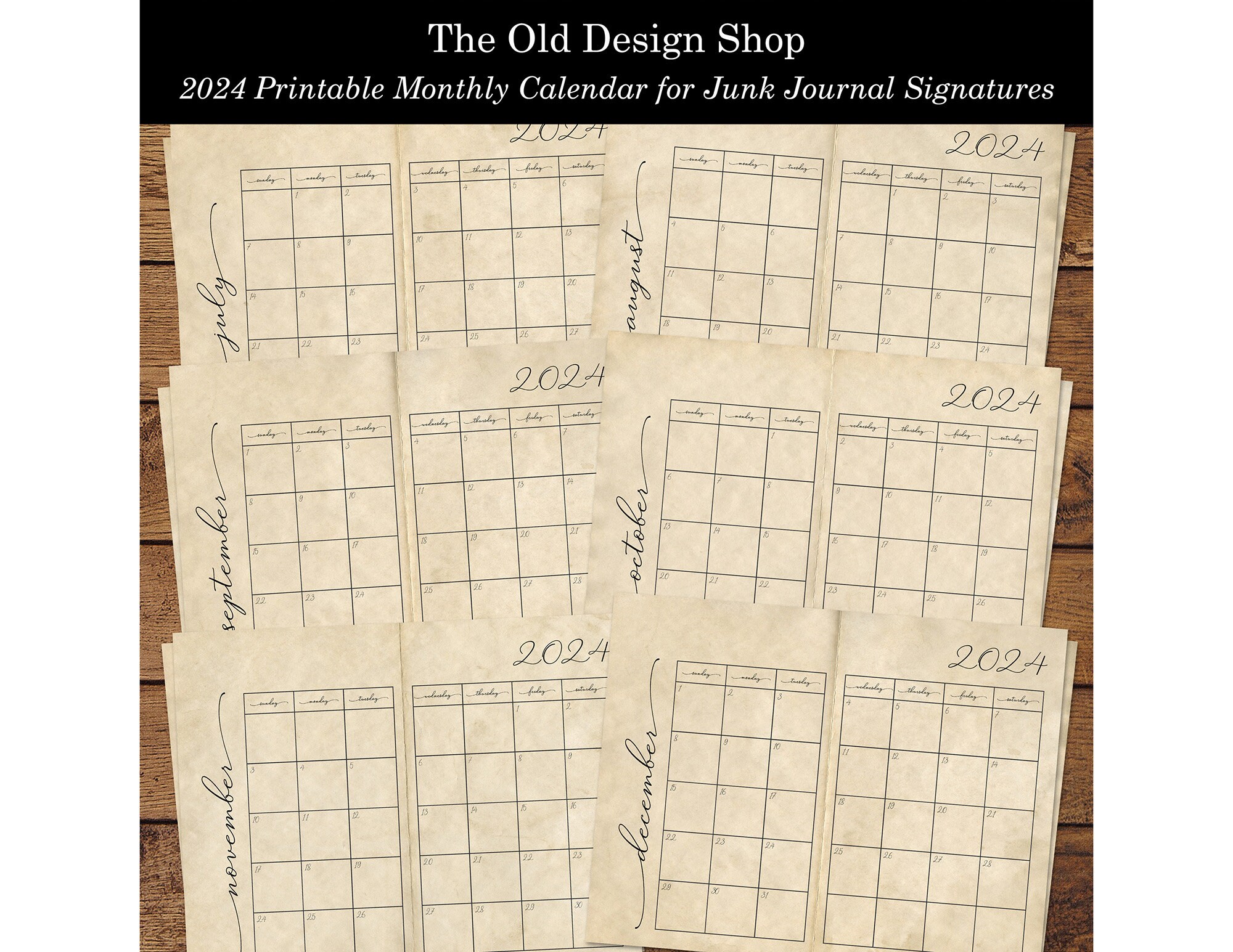 2024 HANDWRITTEN CALENDAR Scrapbook Clip Art Printable Digital Monthly  Calendar Template Coupon: BUY3GET20OFF 