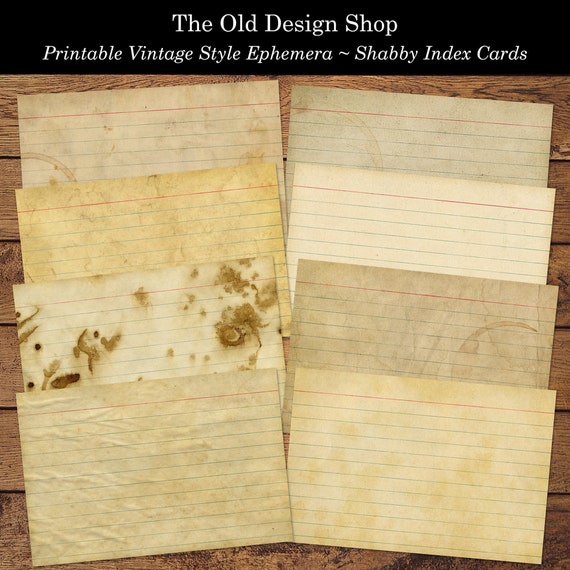 Printable Index Cards Clip Art Shabby Grunge Recipe Cards Vintage Style 4” x 6” Journal Cards Digital Download