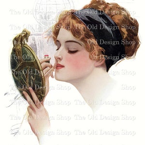 Harrison Fisher Victorian Lady Applying Lipstick Vintage Lady Graphics for Cardmaking Junk Journals Commercial Use Digital Download JPG File
