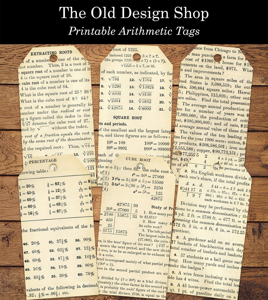 Printable Number Tags Arithmetic Math Background Tags Vintage Style Digital Collage Sheet JPG ...