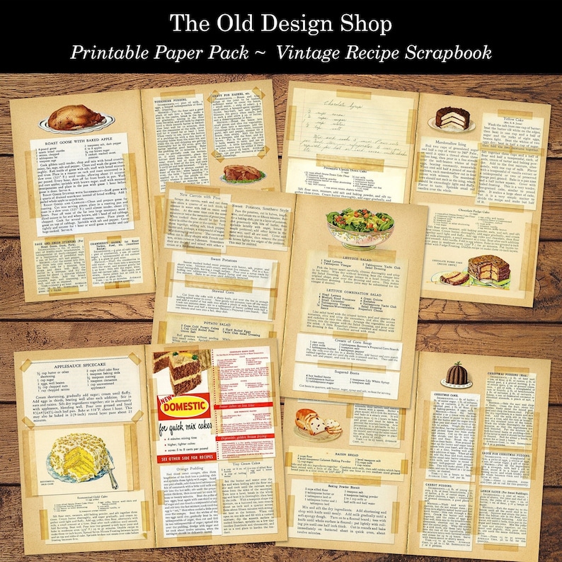 Printable Vintage Recipe Junk Journal Scrapbook Cooking Baking Paper ...