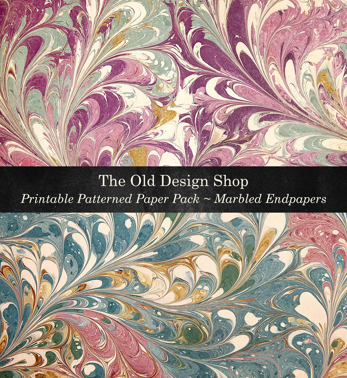 Marbled Endpapers Vintage Inspired Endpaper Paper Pack 12 Printable ...