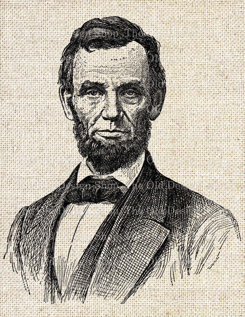 Abraham Lincoln Clip Art Vintage Illustration Commercial Use Digital Stamp Transfer Image PNG JPG Formats image 2