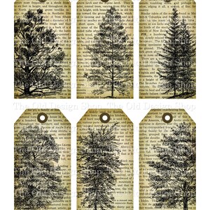 Book Page Printable Tree Tags Vintage Style Digital Collage Sheet JPG ...