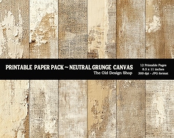 Neutral Grunge Canvas Digital Paper Printable Grunge Messy Painted Fabric Junk Journal Signature Papers for Junk Journals Digital Download