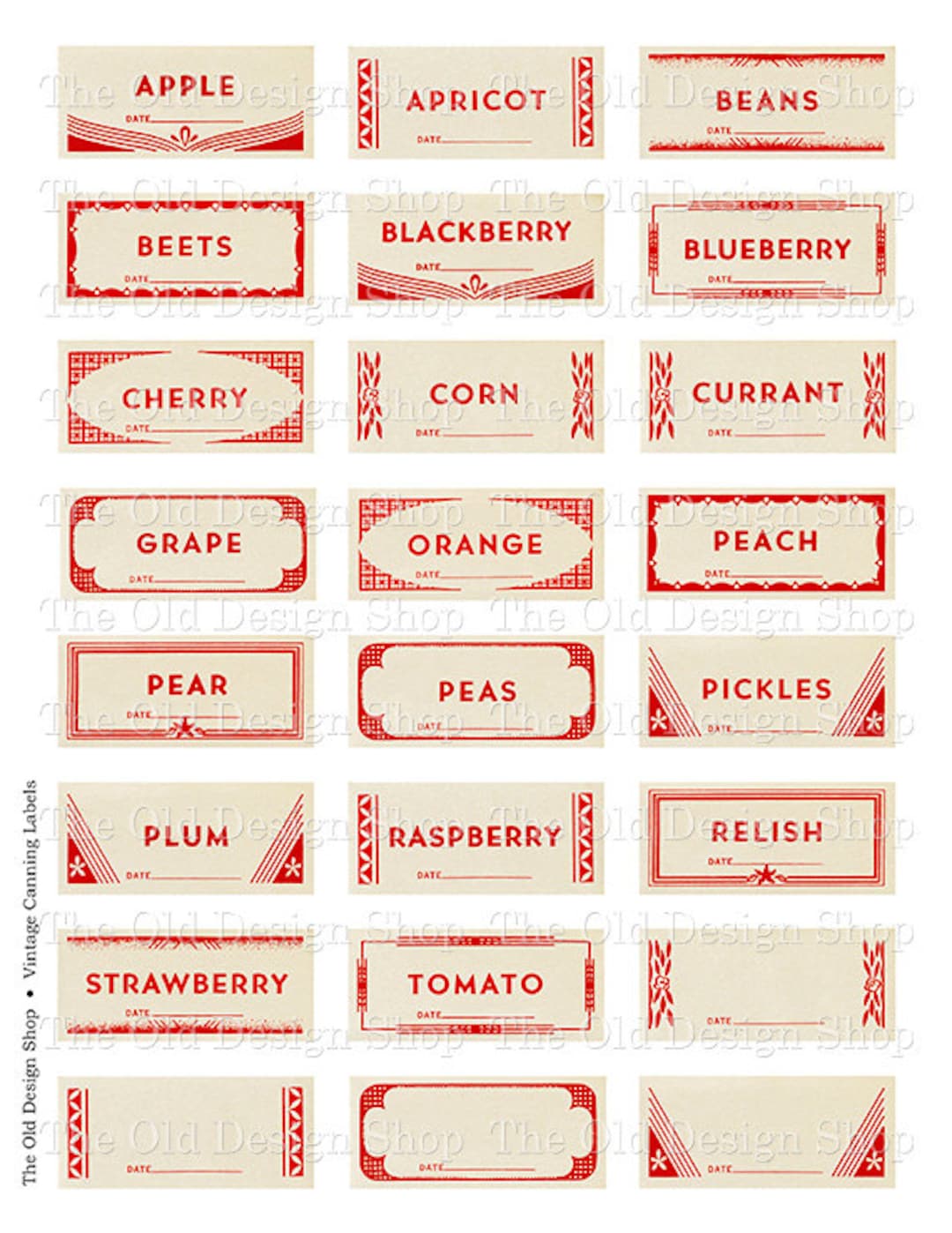 Mason Jar Labels Vintage Canning Fruit Vegetable Printable Ephemera for ...