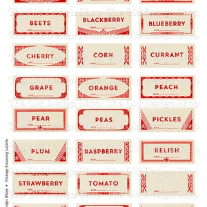 Etiquetas para potes de vidro, conservas vintage, frutas, vegetais, itens imprimíveis, para diários de lixo, suprimentos para fabricação de cartões, uso comercial, download digital