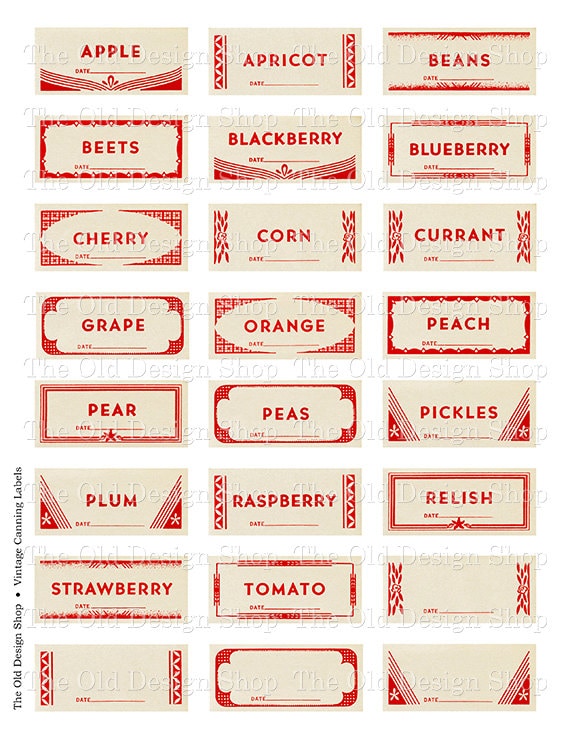 Mason Jar Labels Vintage Canning Fruit Vegetable Printable Ephemera for Junk Journals Cardmaking Supply Commercial Use Digital Download