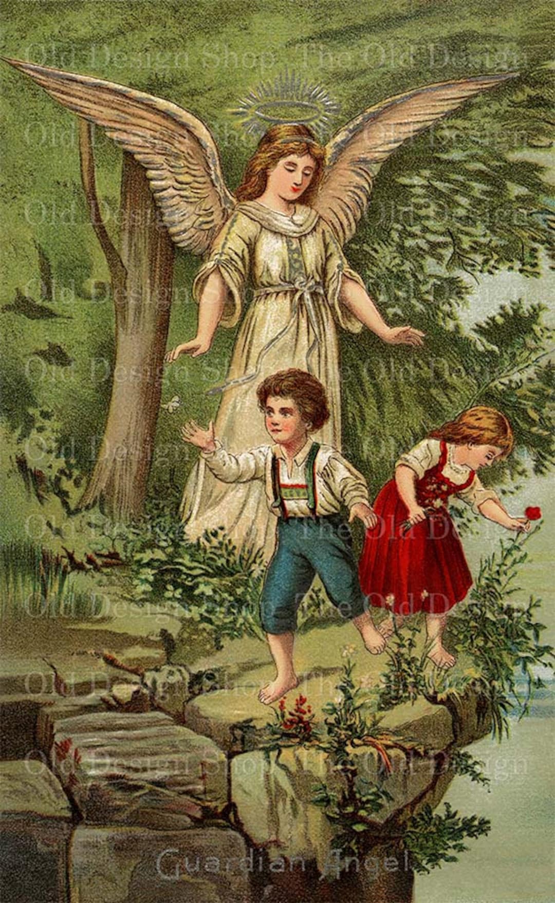 Guardian Angel Clip Art Vintage Printable Child Postcard - Etsy