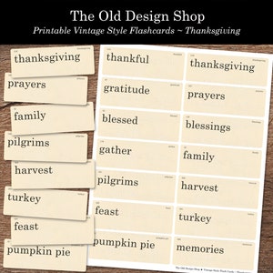 Printable Thanksgiving Flashcards Junk Journal Ephemera Retro Vintage Flashcard Clipart Cardmaking Supply Digital Download Flash Card JPG