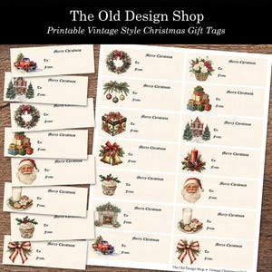 Etiquetas de Natal Etiquetas de presente de Natal para impressão Etiquetas de presente de Natal com inspiração vintage Etiquetas de presente de feriado festivas Adesivos de Natal tradicionais Download digital JPG