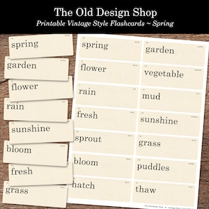 Lente Flashcards afdrukbare junk Journal Ephemera Retro Vintage Flashcard Clipart lente woorden Cardmaking aanbod digitale Download Flash Card