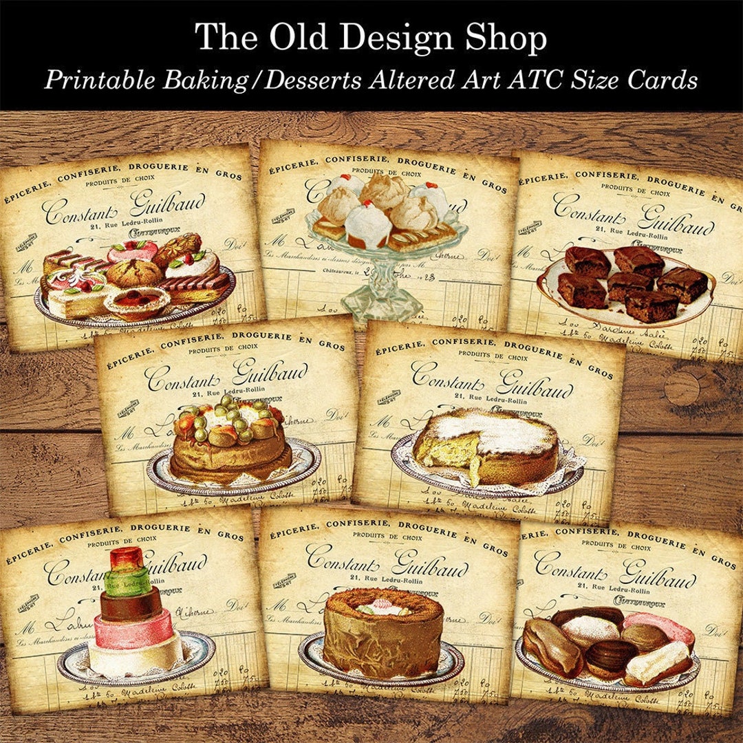 Printable Baking Desserts Altered Art ATC Size Journal Cards Digital ...