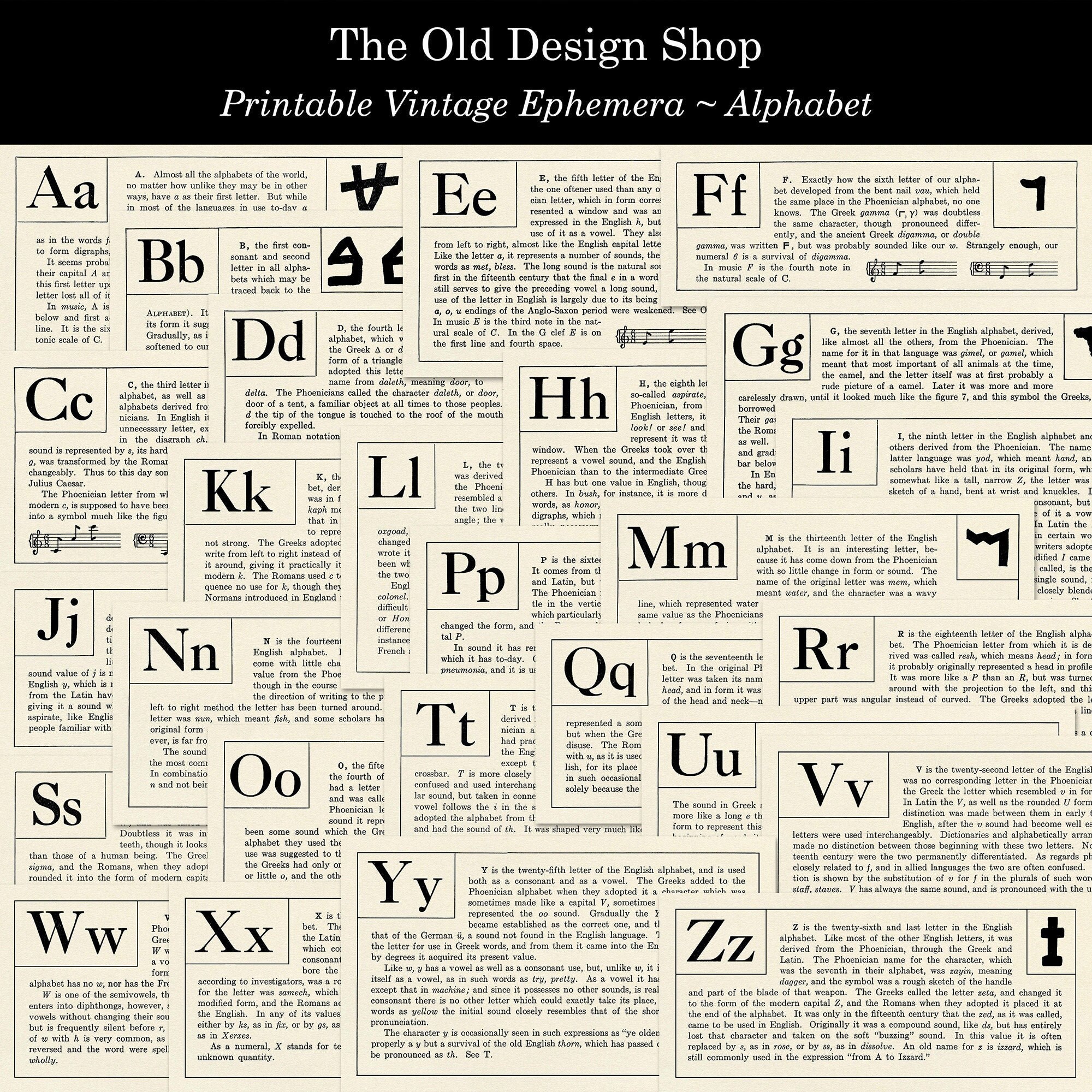 printable vintage alphabet history journal cards digital etsy