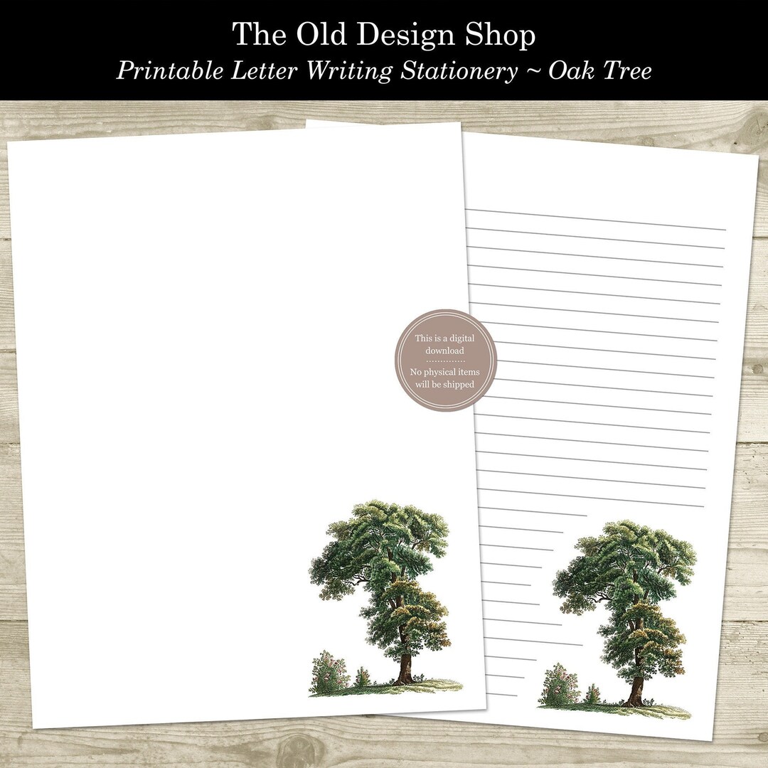 Oak Tree Printable Stationery Letter Writing Paper Botanical Lined and ...