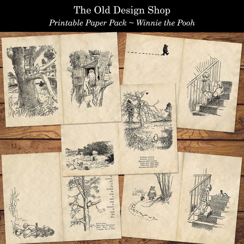 Winnie-the-pooh Junk Journal Signatures Pages Printable Paper Pack ...