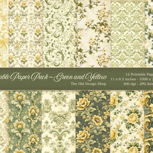 Afdrukbare Junk Journal-handtekeningpagina's voor Junk Journals Cardmaking Supply groen en geel papier Pack digitale download JPG
