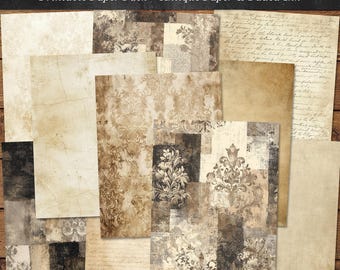 Antique Paper & Faded Ink Digital Paper Pack, Tall Junk Journal Papers, Vintage Neutral Grunge