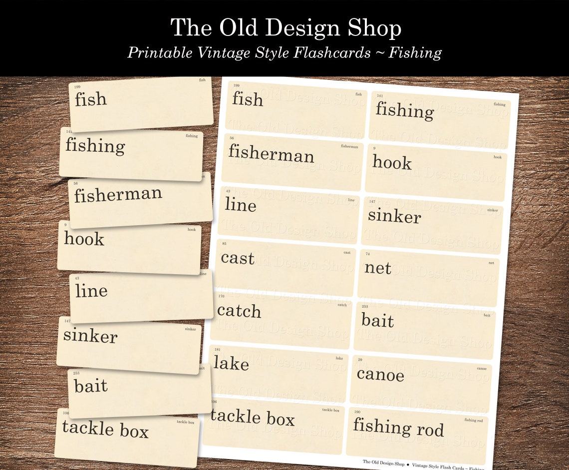 Fishing Flashcards Printable Junk Journal Neutral Ephemera Cardmaking ...