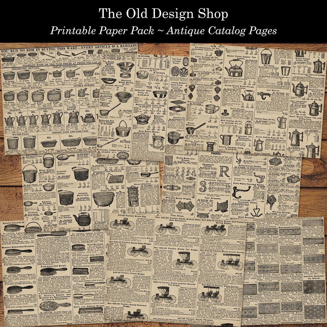 Antike Katalog Seiten Printable Paper Pack Vintage Junk Journal