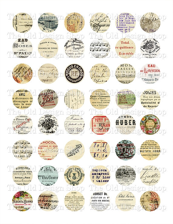 Vintage French Ephemera 1 Inch Circles Printable Digital - Etsy